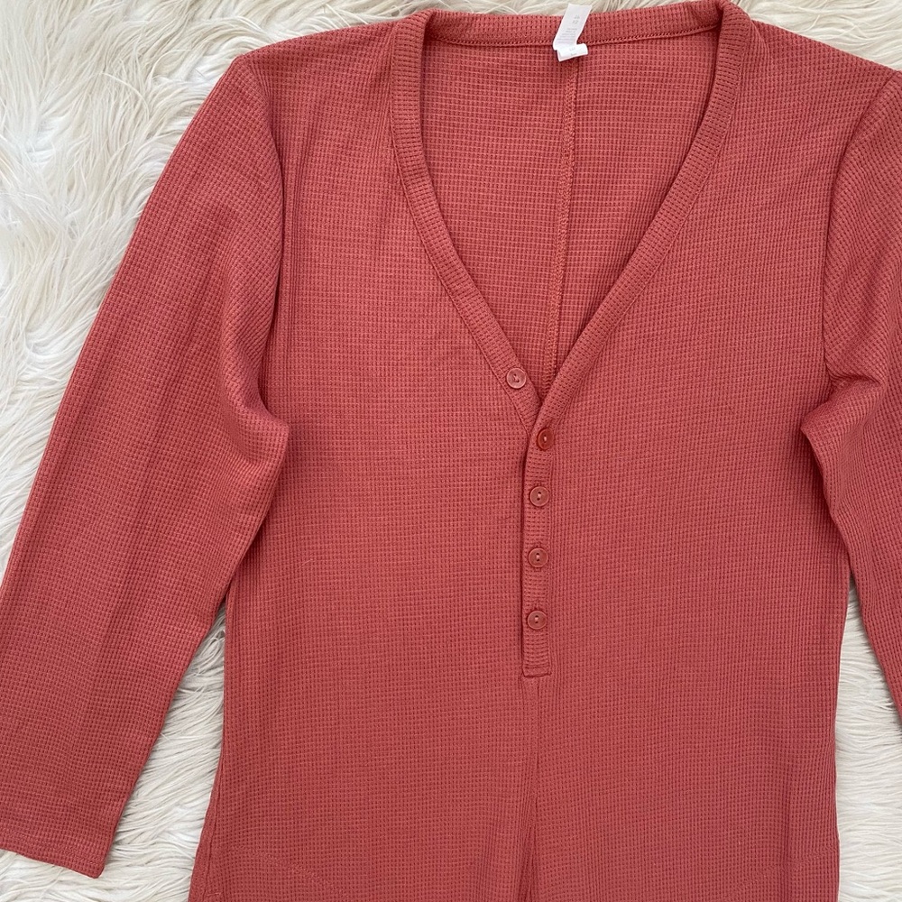 Athleta Wind Down Sleep Romper Waffle Knit Long Sleeve Jumpsuit Loungewear - Picture 5 of 12
